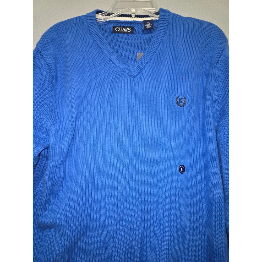 CHAPS Mens Blue V-Neck Sweater Knit Pullover Long Sleeve NEW Size L